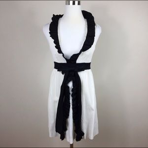 Alice + Olivia XS White Black Ruffle Plunge Dress